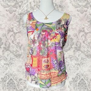 Colorful Patchwork Y2K Mesh 90s Maximalist Sleeveless Women’s Medium Top